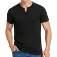 thumbnail image 1 of Lu's Chic Men's Henley Shirts Short Sleeve Tops Summer Cotton Fitted Tees V Notch Neck T shirts Casual Cool Muscle Slim Fit Half Button T-Shirts Black Medium, 1 of 5