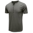 thumbnail image 1 of Lu's Chic Men's Henley Shirts Short Sleeve Tops Summer Cotton Fitted Tees V Notch Neck T shirts Casual Cool Muscle Slim Fit Half Button T-Shirts Grey Gray Medium, 1 of 3
