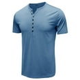 thumbnail image 1 of Lu's Chic Men's Henley Shirts Short Sleeve Tops Summer Cotton Fitted Tees V Notch Neck T shirts Casual Cool Muscle Slim Fit Half Button T-Shirts Light Blue Small, 1 of 3