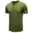 thumbnail image 1 of Lu's Chic Men's Henley Shirts Short Sleeve Tops Summer Cotton Fitted Tees V Notch Neck T shirts Casual Cool Muscle Slim Fit Half Button T-Shirts Olive Green X-Large, 1 of 3