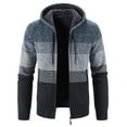 thumbnail image 1 of SWSMCLT Men's Hooded Sweatshirt Bold Cardigan Sweater Zip Up Hoodie Thermal Warm Striped Casual Long Sleeve Fuzzy Fleece Lined Jacket Thick Knitted Knit Slim Fit Navy 36, 1 of 5