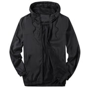 Lus Chic Mens Hooded Windbreaker Jacket Lightweight Loose Fit Windproof Water Resistant Unlined Outdoor Light Rain Jacket All Black 38