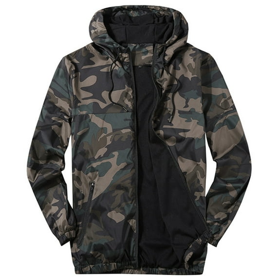 SWSMCLT Men's Hooded Windbreaker Jacket Light Rain Jacket Lightweight Loose Fit Windproof Water Resistant Unlined Outdoor Camo Camouflage 36