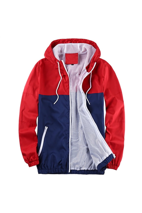 Men's Hooded Windbreaker Jacket Lightweight Loose Fit Windproof Water Resistant Unlined Outdoor Light Rain Jacket Red 40