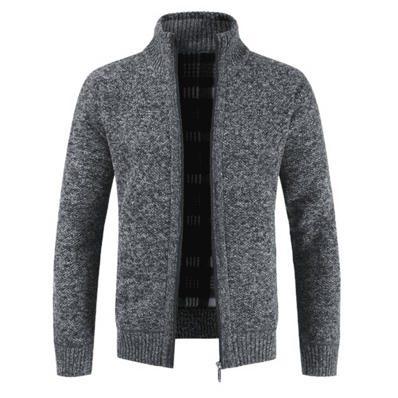 Lu's Chic Men's Long Sleeve Cardigan Sweater Knitted Thick Warm Fleece Lined Slim Fit Sweater Soft Cable Knit Zip Up Winter Knitwear with Pocket Business Casual Work Dark Grey 46