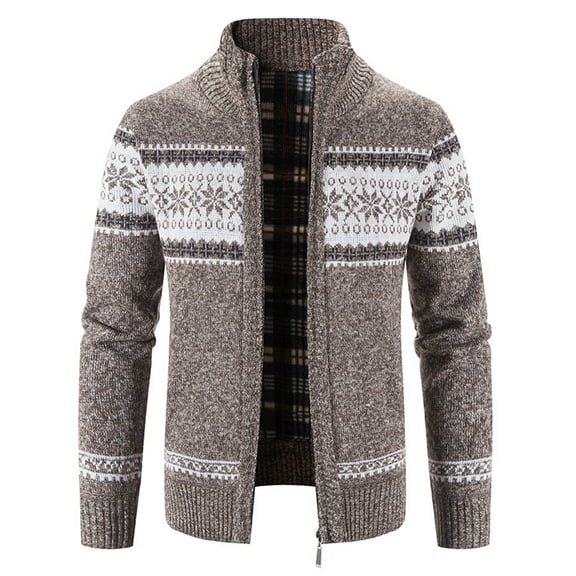 Lu's Chic Men's Long Sleeve Cardigan Sweaters Christmas Winter Thermal Cable Knit Thick Fleece Lined Slim Fit Zipper Sweater Comfy Business Casual Jackets & Coats Pocket Coffee 42