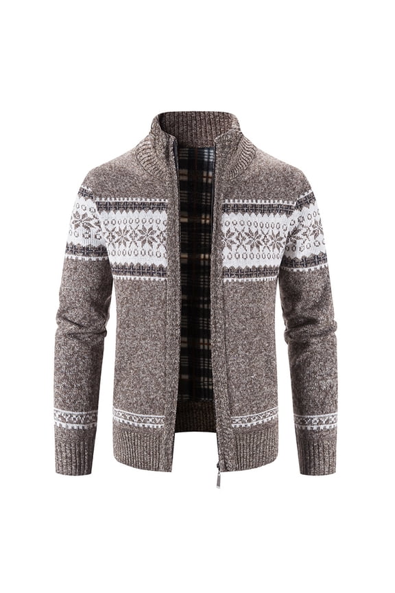 Men's Long Sleeve Cardigan Sweaters Christmas Winter Thermal Cable Knit Thick Fleece Lined Slim Fit Zipper Sweater Comfy Business Casual Jackets & Coats Pocket Coffee 40