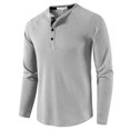 thumbnail image 1 of Lu's Chic Men's Long Sleeve Henley Solid Waffle Knit Tshirt Quick Dry Tees Fall Casual Top Slim Fit Lightweight Crew Neck T-Shirt Grey Large, 1 of 3