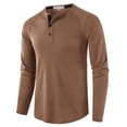 thumbnail image 1 of Lu's Chic Men's Long Sleeve Henley Solid Waffle Knit Tshirt Quick Dry Tees Fall Casual Top Slim Fit Lightweight Crew Neck T-Shirt Khaki Brown Small, 1 of 3