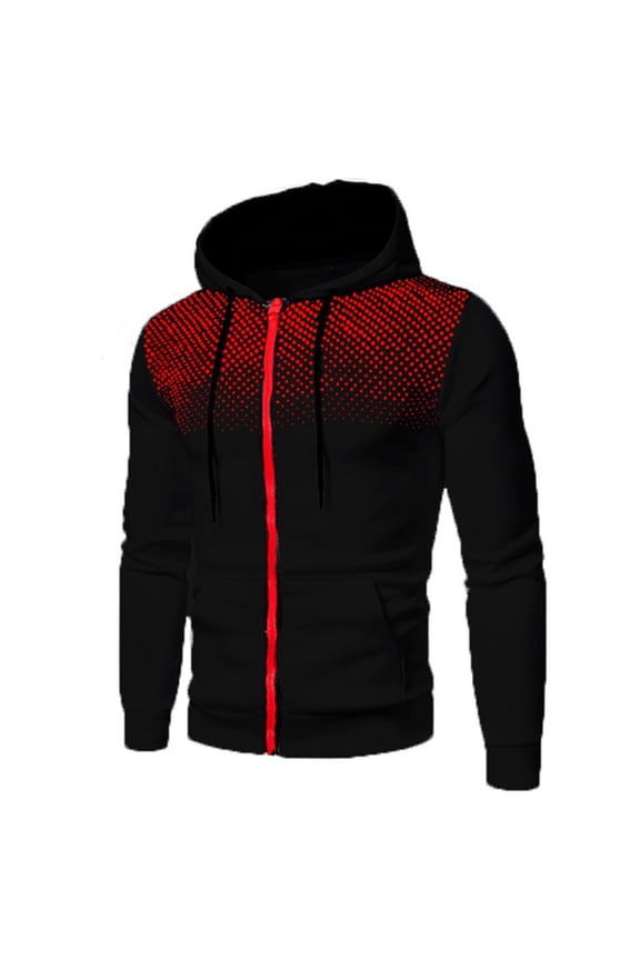 SWSMCLT Men's Long Sleeve Hoodie Polka Dot Hooded Sweatshirt Pockets Fall Casual Outdoor Fashion Hoody Lightweight Full Zip Slim Fit Black 46