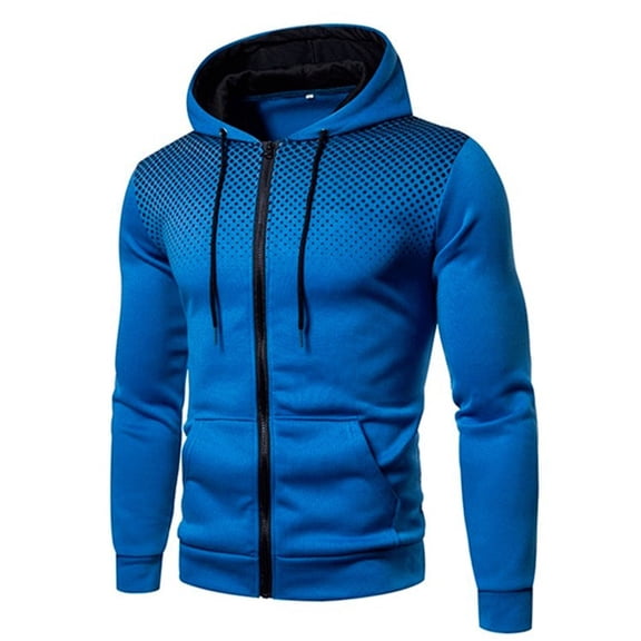 SWSMCLT Men's Long Sleeve Hoodie Polka Dot Hooded Sweatshirt Pockets Fall Casual Outdoor Fashion Hoody Lightweight Full Zip Slim Fit Blue 46
