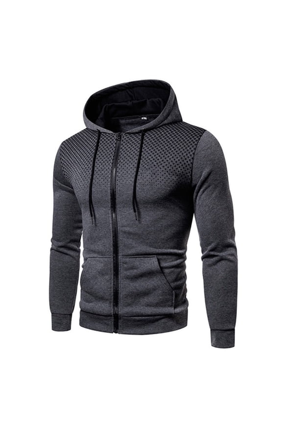 SWSMCLT Men's Long Sleeve Hoodie Polka Dot Hooded Sweatshirt Pockets Fall Casual Outdoor Fashion Hoody Lightweight Full Zip Slim Fit Dark Grey 40