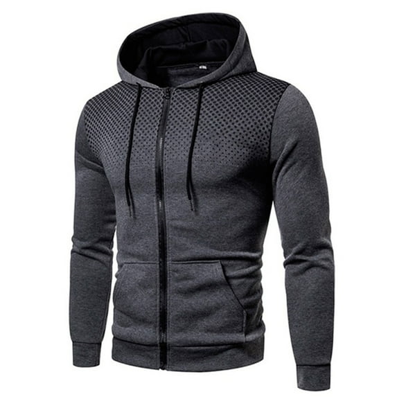 SWSMCLT Men's Long Sleeve Hoodie Polka Dot Hooded Sweatshirt Pockets Fall Casual Outdoor Fashion Hoody Lightweight Full Zip Slim Fit Dark Grey 46
