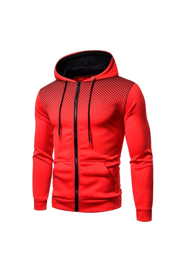 SWSMCLT Men's Long Sleeve Hoodie Polka Dot Hooded Sweatshirt Pockets Fall Casual Outdoor Fashion Hoody Lightweight Full Zip Slim Fit Red 46