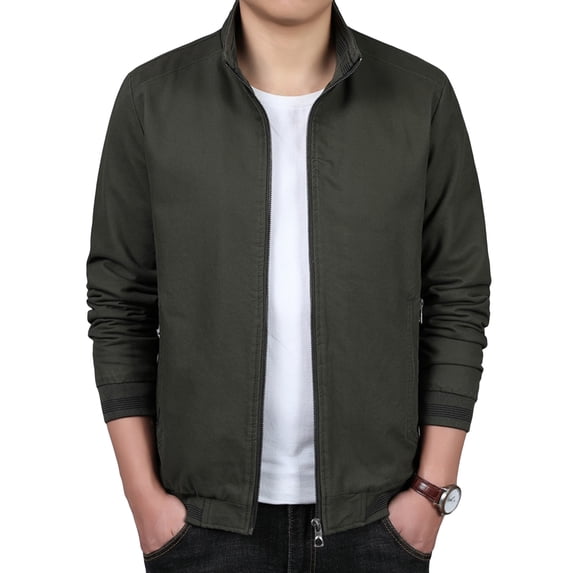 Defitshape Men's Long Sleeve Jacket Trucker Tops Windbreaker Zipper Windproof Plain Slimming with Pockets Lightweight Cotton Casual Fitted Soft Light Cropped Wrap Fashion Green XX-Large