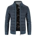 thumbnail image 1 of SWSMCLT Men's Winter Quilted Puff Jackets Thermal Warm Slim Fit Long Sleeve Knit Cardigan Sweaters Patchwork Fleece Lined Jacket Soft Zip Up Thick Business Casual Outerwear Blue 36, 1 of 5