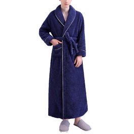 Bath Robes For Men Lu's Chic Men's Fuzzy Bath Robe - Warm Fluffy Zip-Up Fleece Robe With Pockets Navy L-XL Plush Bathrobe For Men