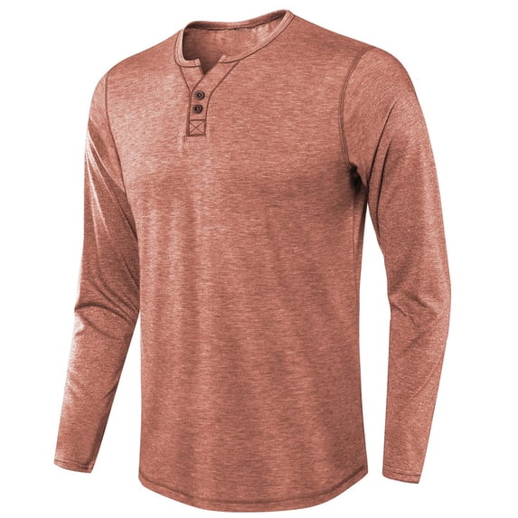 Defitshape Men's Long Sleeve Shirt V Neck Fall Fitted Lightweight Sweatshirt Henley Tops Polyester Cotton Tshirt Tee Casual Soft Plain Red Large
