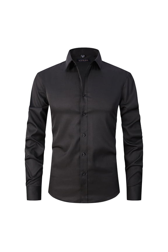 Men's Long Sleeve Shirts Button Down Slim Fit Business Formal Tops Lightweight Solid Plain Casual Lapel Collar Collared Wrinkle-Free Black 44