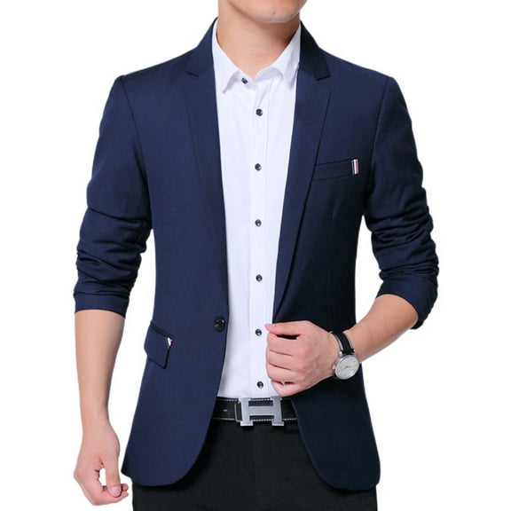 Lu's Chic Men's Long Sleeved Sport Coat Business Suit Jacket Formal Fitted Work Button Suit Separate Navy 36