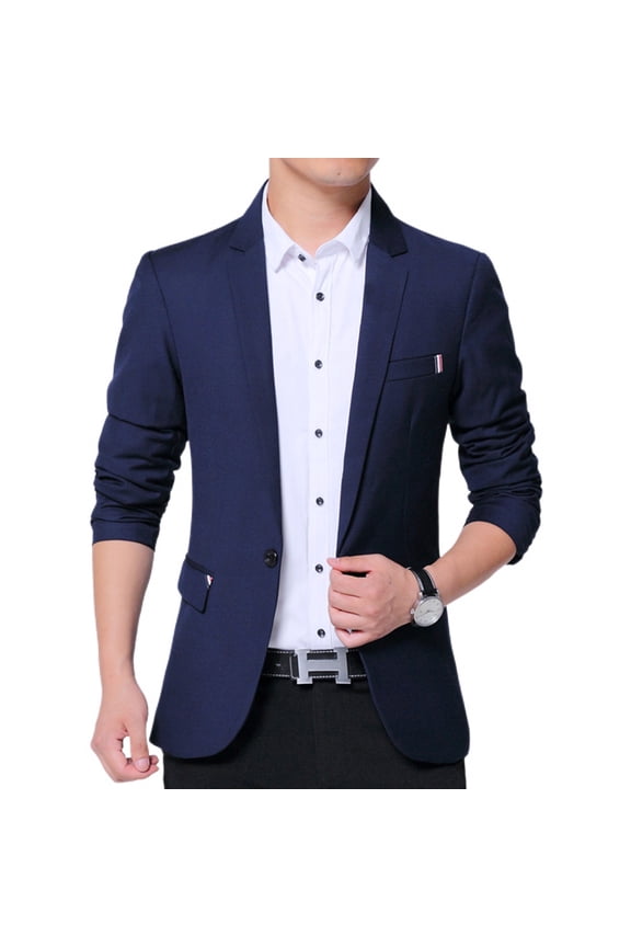 Men's Long Sleeved Sport Coat Business Suit Jacket Formal Fitted Work Button Suit Separate Navy 44
