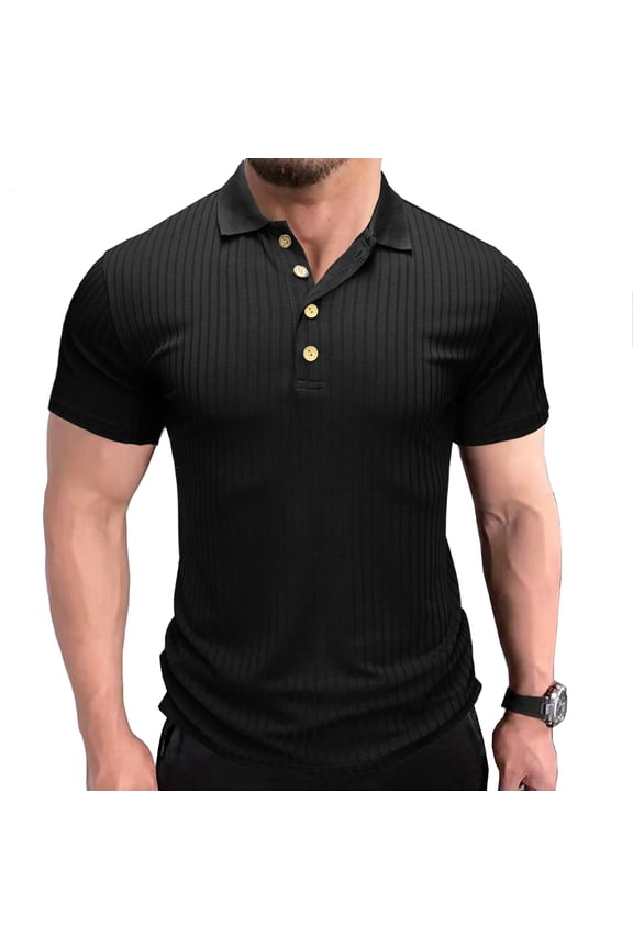 SWSMCLT Men's Polo Shirts Short Sleeve Golf Regular Fit Lightweight Sports Tops with Collar Casual Workout Tactical Shirt Athletic Tennis Fishing V Neck Stretch Black Large
