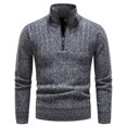 thumbnail image 1 of Lu's Chic Men's Quarter-Zip Sweater Top Knitted Pullover Long Sleeve Fall Cotton Thermal Knitwear Dark Grey 38, 1 of 2