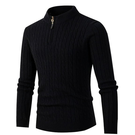 SWSMCLT Men's Pullover Long Sleeve Turt Neck Quarter-Zip Sweater Top Knitted Thermal Knitwear Black 34