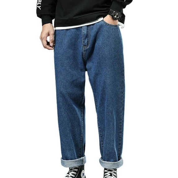 SWSMCLT Men's Regular Fit Jeans Casual Harem Baggy Fashion Chic Solid Cotton Tapered Leg Loose Closed Cinch Bottom Denim Pants Elastic Waist Mid Rise 904 Blue 40