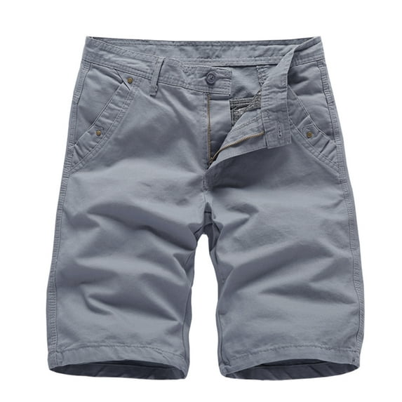 SWSMCLT Men's Capri Short with Pocket Outdoor Solid Shorts Flat Front Full Cotton Below Knee Summer Regular Fit Straight Leg Fashion Grey 32