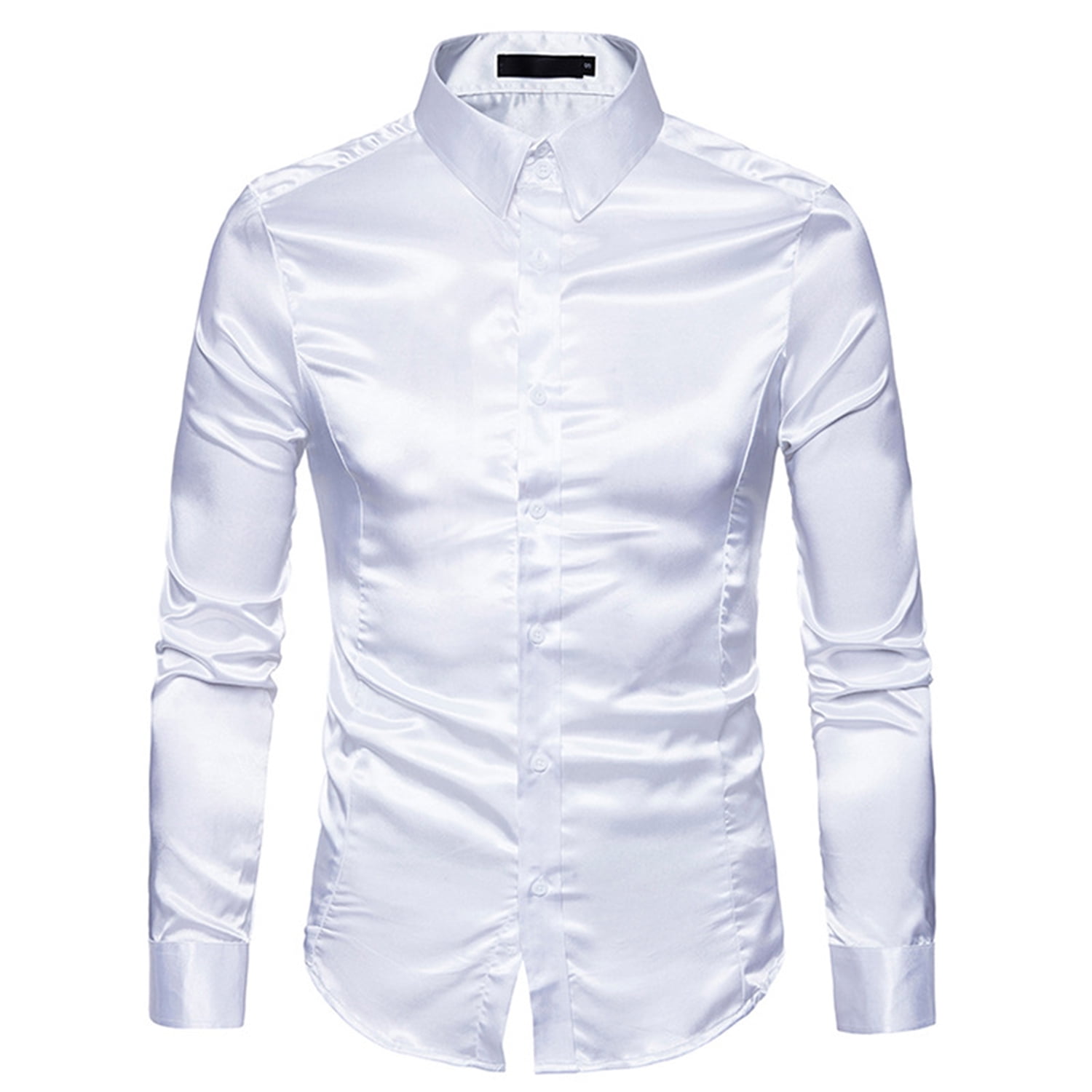 Lu's Chic Men's Silk Dress Shirt Satin Long Sleeve Collared Button Up Shirts Slim Fit Fancy Halloween Tuxedo Shirts White Large Lu's Chic Men's Silk Dress Shirt Satin Long Sleeve Collared Button Up Shirts Slim Fit Fancy Halloween Tuxedo Shirts White Large