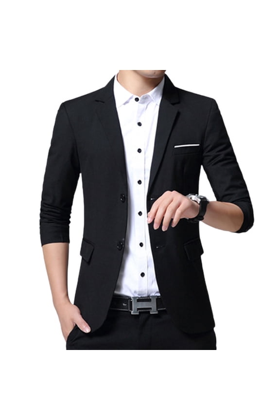 Men's Single Breasted Sport Coat Slim Fit Blazer Jacket Business Casual Suit Separate Black2 38