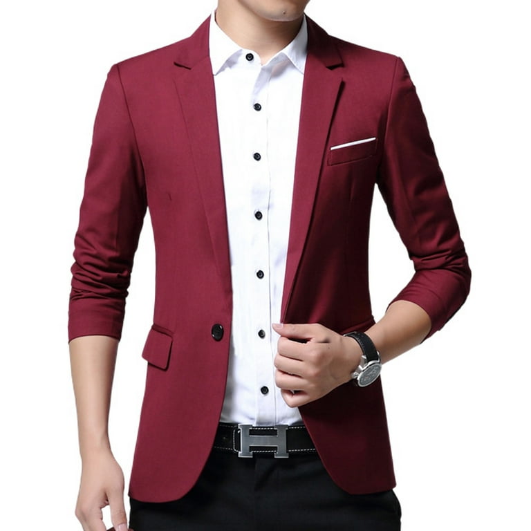 SWSMCLT Men s Single Breasted Casual Suit Separate Sport Coat Slim Fit Blazer Jacket Business Burgundy1 34