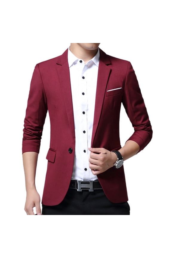 SWSMCLT Men's Single Breasted Casual Suit Separate Sport Coat Slim Fit Blazer Jacket Business Burgundy1 44