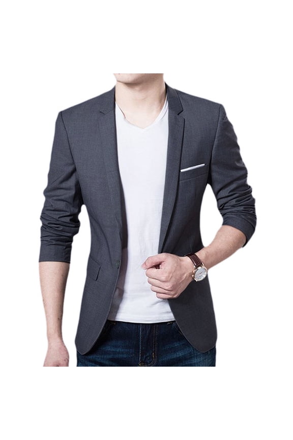 Lu's Chic Men's Single Breasted Sport Coat Slim Fit Blazer Jacket Business Casual Suit Separate Grey1 40
