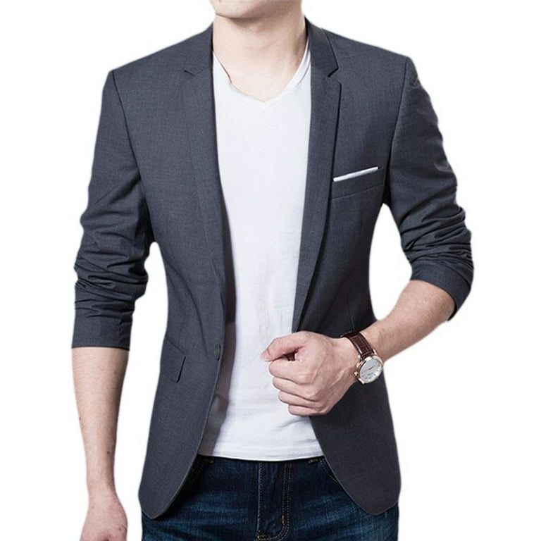 Swsmclt Men s Single Breasted Casual Suit Separate Sport Coat Slim Fit Blazer Jacket Business Grey1 42 Gray