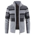 thumbnail image 1 of Lu's Chic Men's Slim Fit Cardigan Sweaters Soft Striped Thermal Winter Warm Thick Fleece Lined Knitted Full Zip Business Casual Cable Knit Long Sleeve Sweater with Pockets Color Block Grey 36, 1 of 3