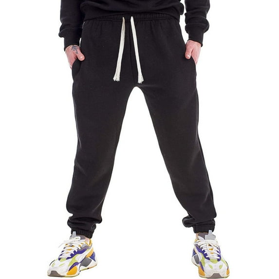 SWSMCLT Men's Sports Pant Snow Sweatpants Elastic Waist Lounge Joggers Casual Fleece Lined Pants Slim Fit Soft Jogger Black Small