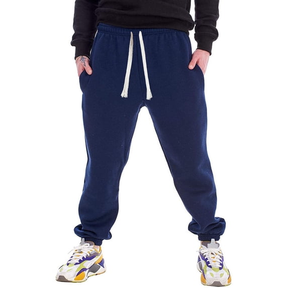 SWSMCLT Men's Sports Pant Snow Sweatpants Elastic Waist Lounge Joggers Casual Fleece Lined Pants Slim Fit Soft Jogger Navy Small