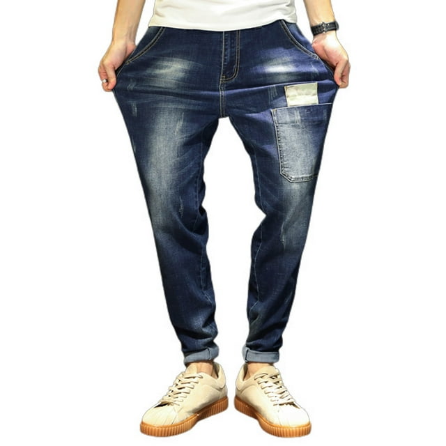 SWSMCLT Men's Straight Fit Faded Jeans Chic Ankle Length Tapered Leg Denim Pants Fashion Casual Stretch Cotton Light Ripped Destroyed Distressed Slim Fit Mid Rise Blue 32