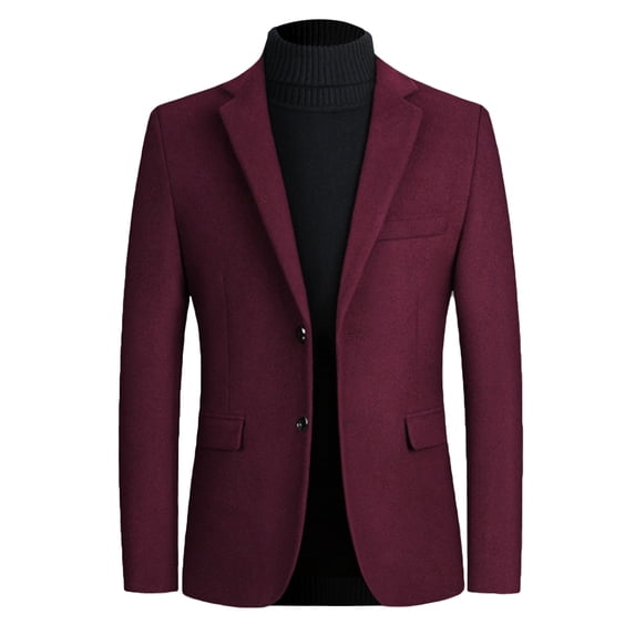 Lu's Chic Men's V Neck Blazer Sport Coat Fall Suit Jacket Cozy Classic Soft Valentines Day Burgundy2 Small