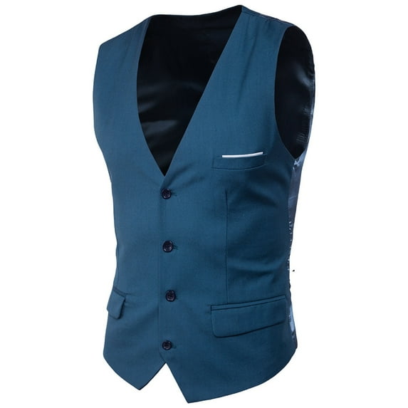 SWSMCLT Men's Slim Fit Waistcoat Formal Business V Neck Suit Vest Sleeveless Formal Top Blue 28