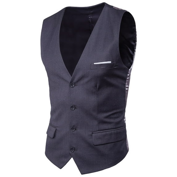 SWSMCLT Men's Slim Fit Waistcoat Formal Business V Neck Suit Vest Sleeveless Formal Top Dark Grey 32