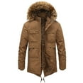 thumbnail image 1 of SWSMCLT Men's Winter Jackets & Coats Warm Fuzzy Plush Quilted Insulated Full Zip Button Faux Shearling Parka Jacket with Detachable Fur Hood Fleece Lined Slim Fit Coffee 44, 1 of 2