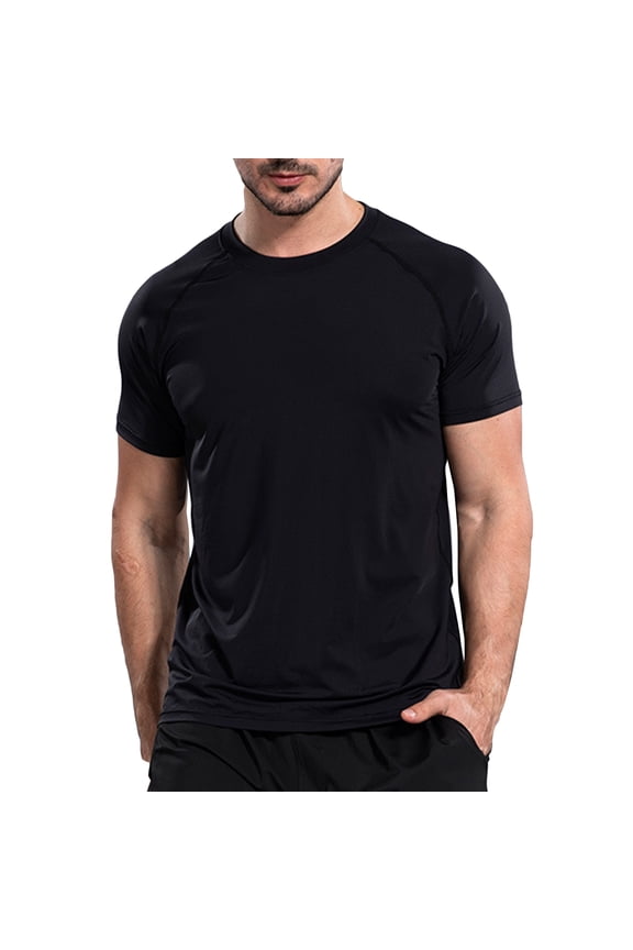 Men's Workout Athletic Shirts Quick Dry Active Short Sleeve Summer T-shirt Moisture Wicking Gym Performance Crew Neck Tops Black Large