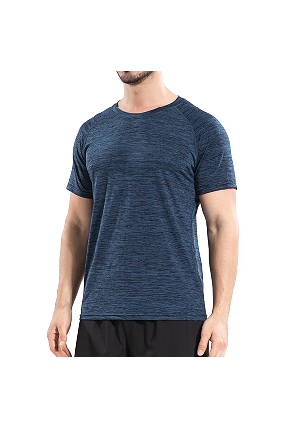 Men's Workout Athletic Shirts Quick Dry Active Short Sleeve Summer T-shirt Moisture Wicking Gym Performance Crew Neck Tops Blue X-Large