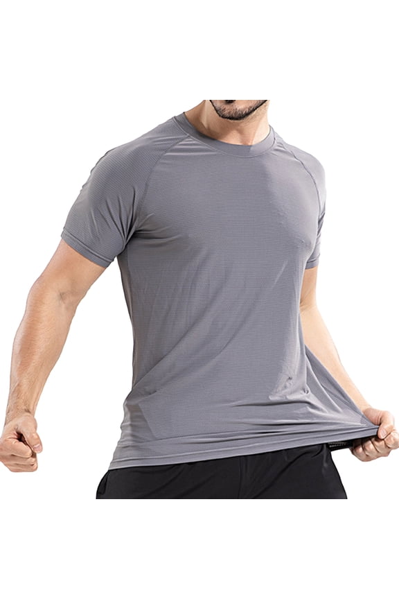 Men's Workout Athletic Shirts Quick Dry Active Short Sleeve Summer T-shirt Moisture Wicking Gym Performance Crew Neck Tops Grey Small