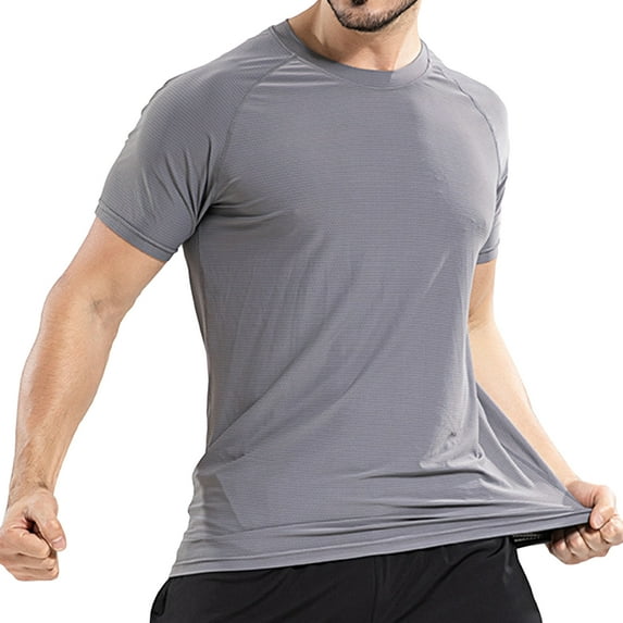 Lu's Chic Men's Workout Athletic Shirts Quick Dry Active Short Sleeve Summer T-shirt Moisture Wicking Gym Performance Crew Neck Tops Grey X-Large