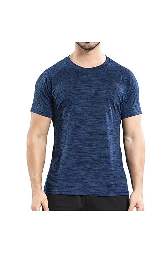 Men's Workout Athletic Shirts Quick Dry Active Short Sleeve Summer T-shirt Moisture Wicking Gym Performance Crew Neck Tops Navy Small