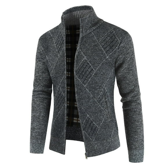 Lu's Chic Men's Zip Up Cardigan Sweater Full Lightweight Zipper Long Sleeve Warm Winter Outerwear Dark Grey 36